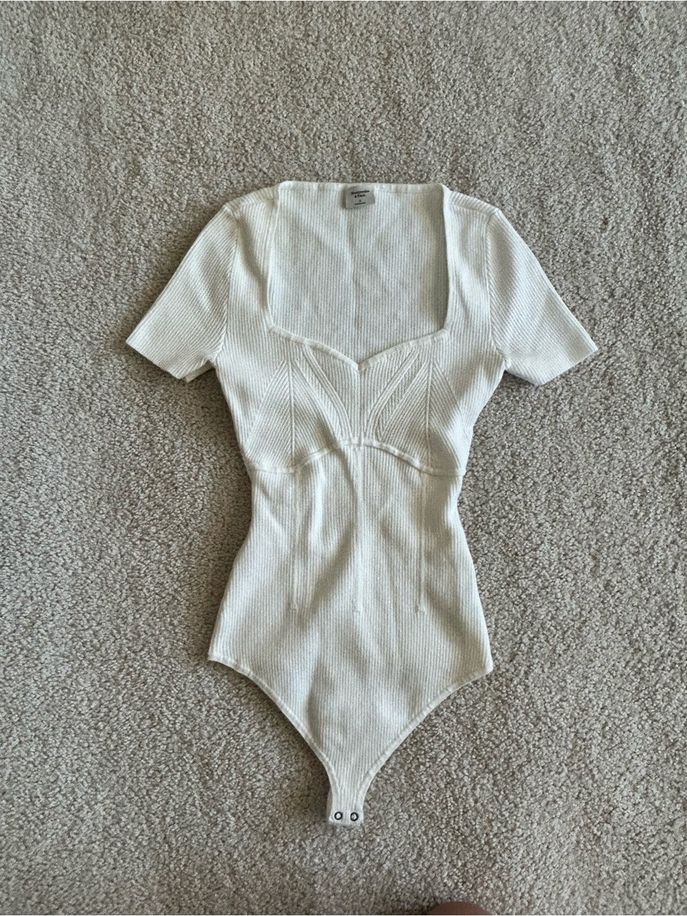 Abercrombie & Fitch White Ribbed Square-Neck Bodysuit